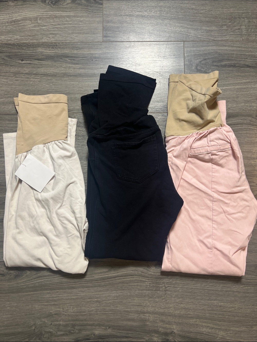3 bundle Maternity-Style Stretch Waist Pants - Black, Pink, Ivory - Picture 2 of 6